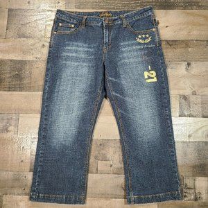 Southpole Capri Jeans Juniors 13 Mid-Rise Womens Zip Stone Wash Blue Denim